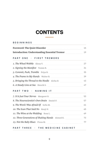 Contents page 1 of Steady Now: the 50 Essential Tremor stories in this volume