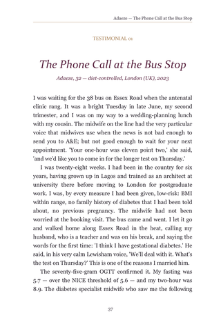 Sample page 1 from Sweet Expectations — a first-person Gestational Diabetes story