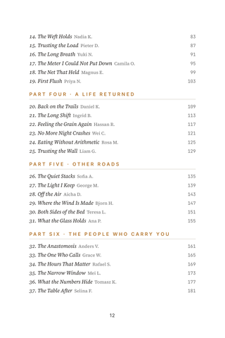 Contents page 2 of Sweet Release: the 50 Pancreas Transplant stories in this volume