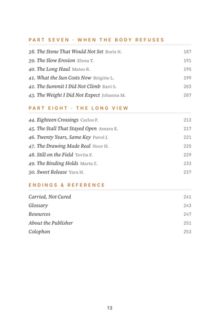 Contents page 3 of Sweet Release: the 50 Pancreas Transplant stories in this volume