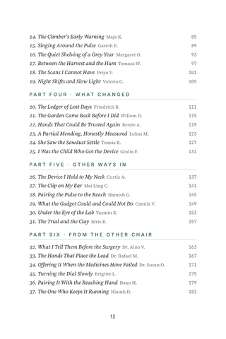 Contents page 2 of The Reset Nerve: the 50 Vagus Nerve Stimulation stories in this volume