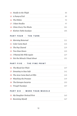 Contents page 2 of The Testosterone Replacement Therapy (TRT) Files: the 50 Testosterone Replacement Therapy stories in this volume