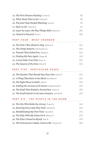Contents page 2 of Throat Cleared: the 50 Thyroid Surgery stories in this volume