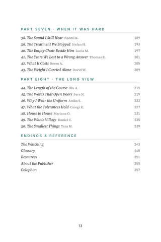 Contents page 3 of Tiny Reactions: the 50 Pediatric Allergies stories in this volume