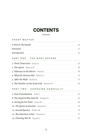 Contents page 1 of Tummy Tuck Transformations: the 50 Tummy Tuck (Abdominoplasty) stories in this volume