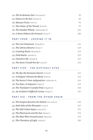 Contents page 2 of Tuned to See: the 50 Light Adjustable Lens stories in this volume