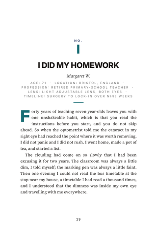 Sample page 1 from Tuned to See — a first-person Light Adjustable Lens story