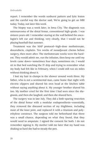 Sample page 2 from Unbreakable — a first-person Bone Cancer story