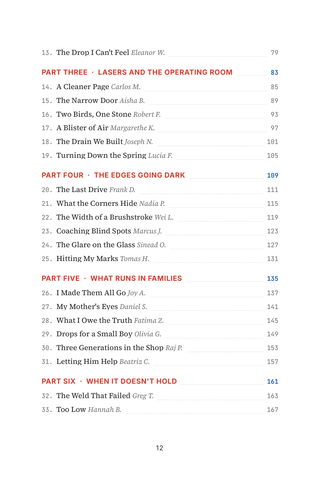 Contents page 2 of Under Pressure: the 50 Glaucoma stories in this volume