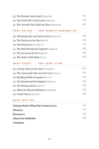 Contents page 3 of Vessel Voices: the 50 Vasculitis stories in this volume