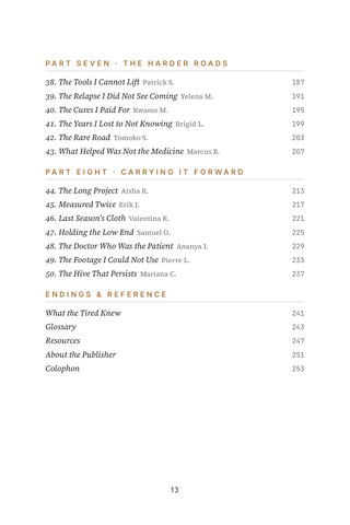 Contents page 3 of Viral Persistence: the 50 Chronic Mono / EBV Reactivation stories in this volume