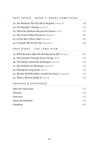 Contents page 3 of WOD Warriors: the 50 CrossFit Transformations stories in this volume