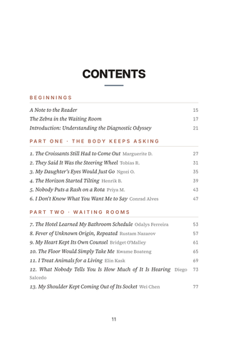 Contents page 1 of Years to an Answer: the 50 Undiagnosed Disease stories in this volume