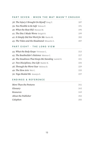 Contents page 3 of Yoga Healed Me: the 50 Yoga Healing stories in this volume